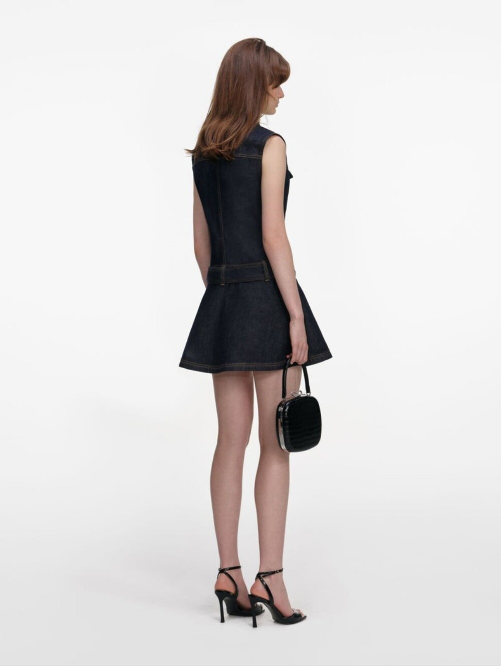 Self Portrait Indigo Denim Flared Mini Dress - Picture 3 of 14